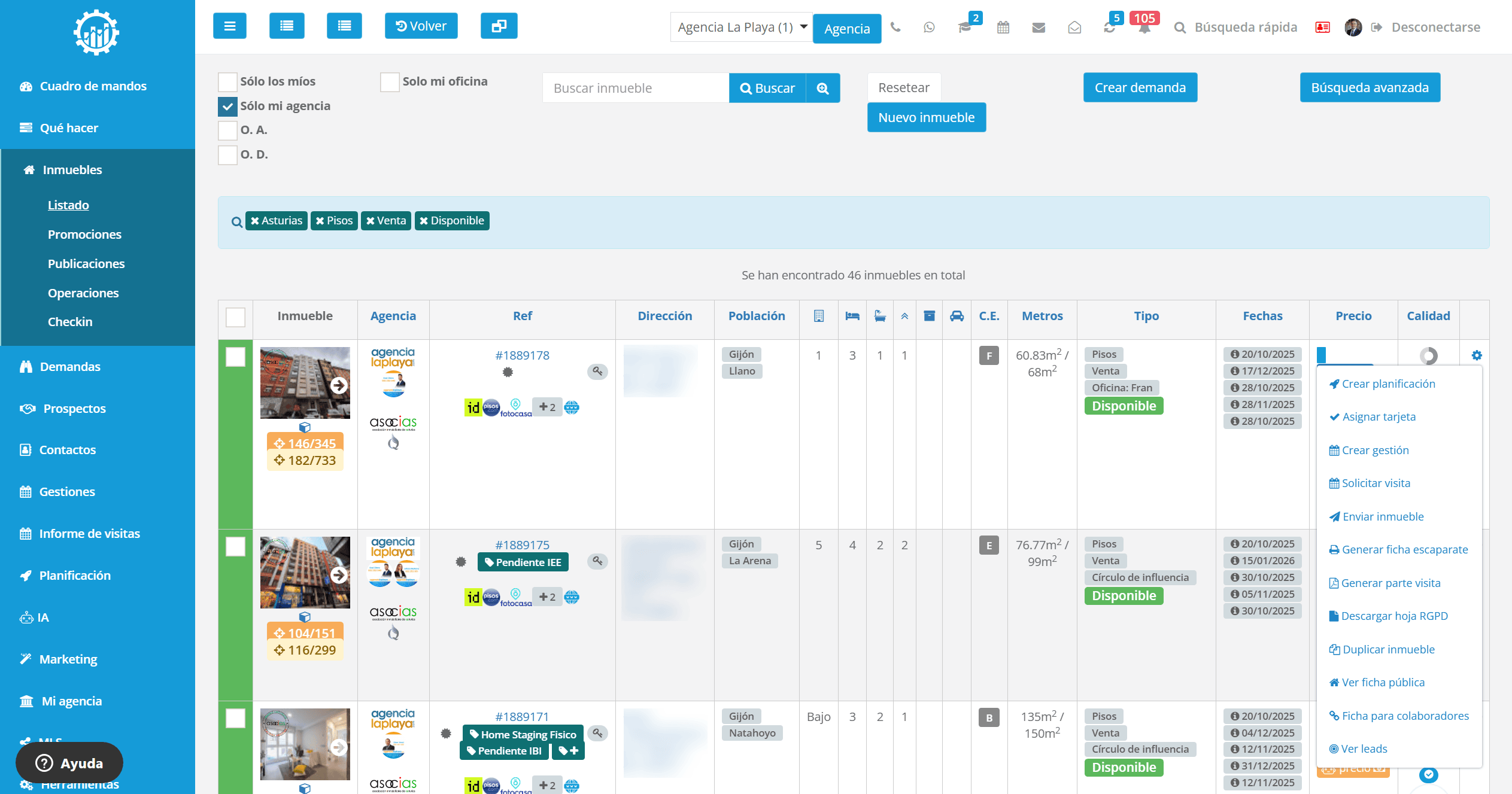 Listado de Inmuebles
